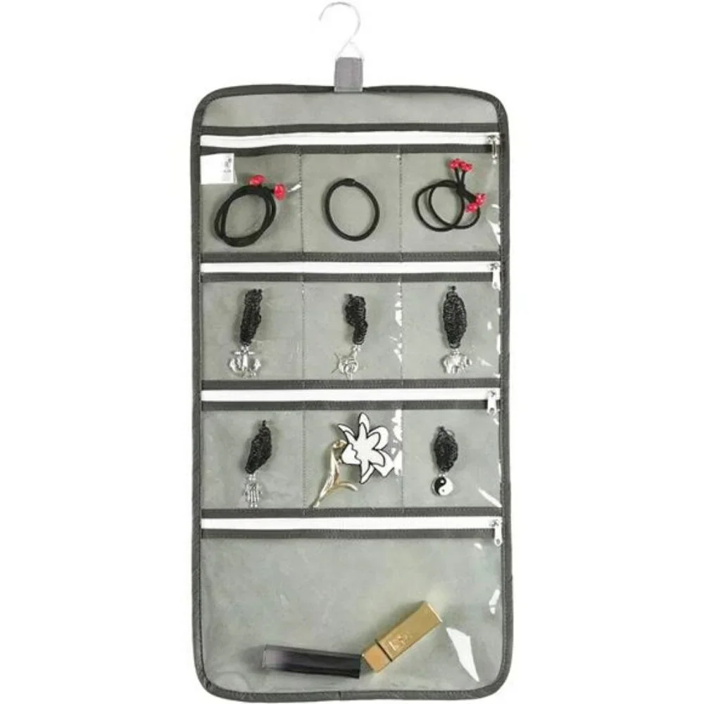 Hanging Jewelry Organizer Travel Storage Bag with 10 Clear Zipper Pockets Closet